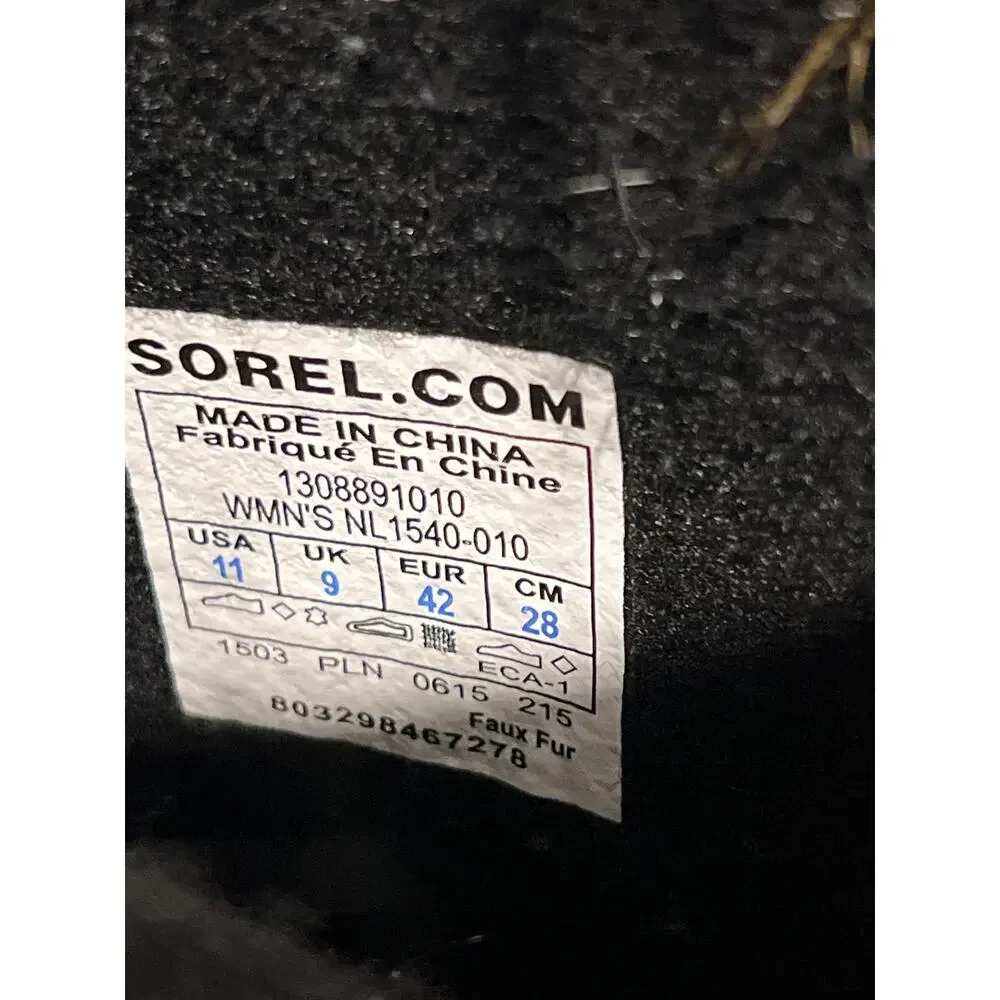 Sorel Women’s Joan of Arc Faux Fur‎ Waterproof Winter Snow Boots Size 11 Black